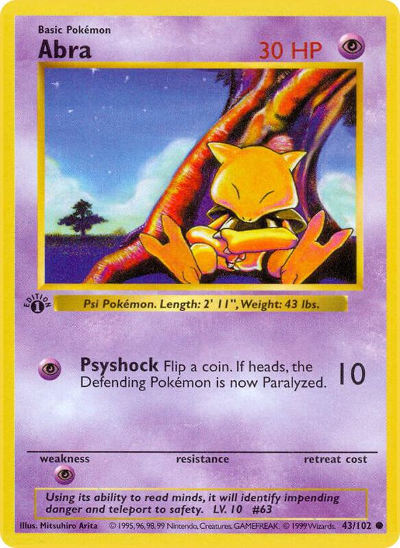 Abra Pokemon card from Base Set (Shadowless)