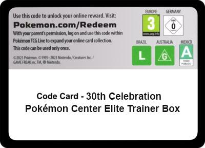 Code Card - 30th Celebration Pokemon Center Elite Trainer Box