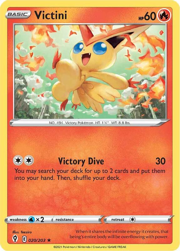 Victini Pokemon card from SWSH07: Evolving Skies