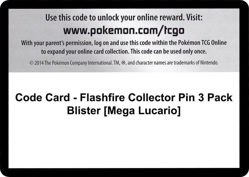 Code Card - Flashfire Collector Pin 3 Pack Blister [Mega Lucario] Pokemon card from XY - Flashfire
