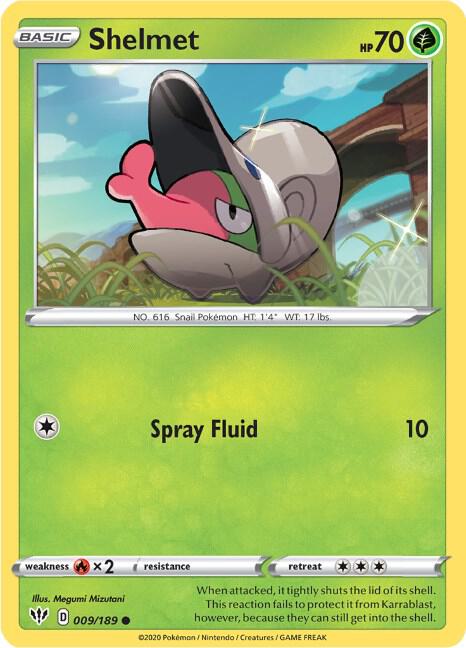 Shelmet Pokemon card from SWSH03: Darkness