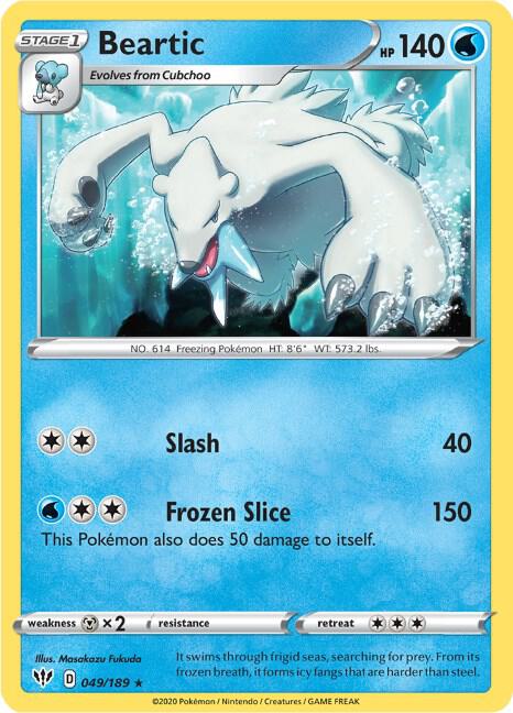 Beartic Pokemon card from SWSH03: Darkness Ablaze