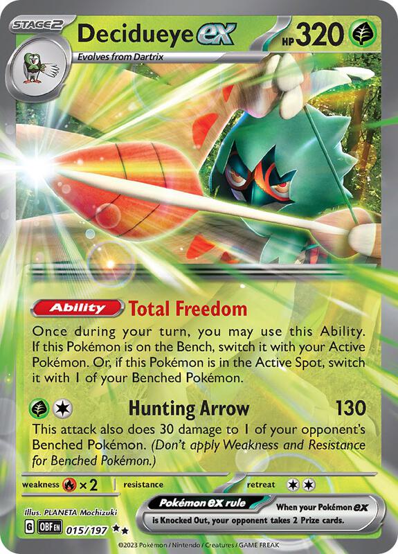 Decidueye ex Pokemon card from SV03: Obsidian Flames
