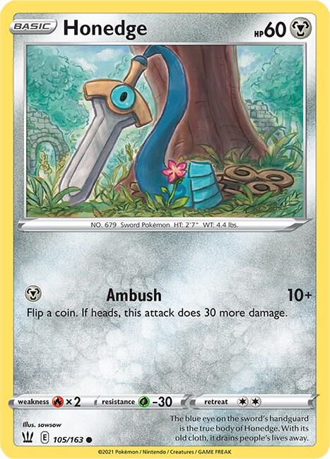 Honedge Pokemon card from SWSH05: Battle Styles