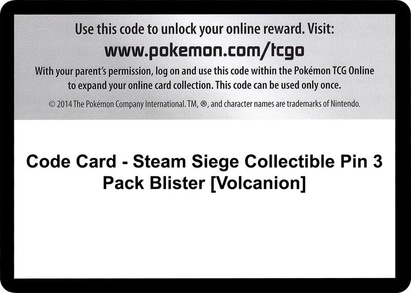 Code Card - Steam Siege Collectible Pin 3 Pack Blister [Volcanion] Pokemon card from XY - Steam Siege