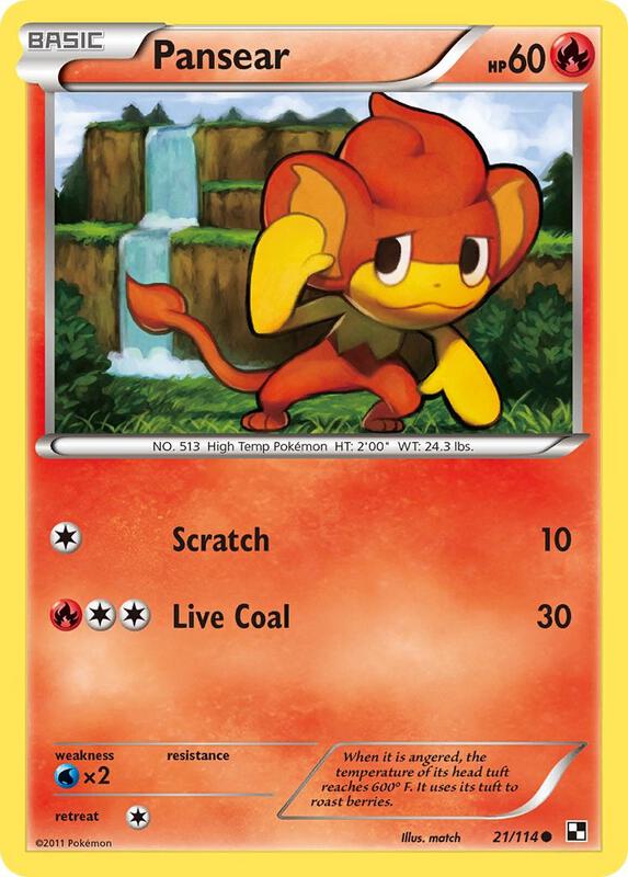 Pansear Pokemon card from Black and White