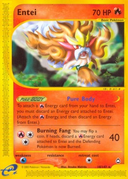 Entei Pokemon card from Aquapolis