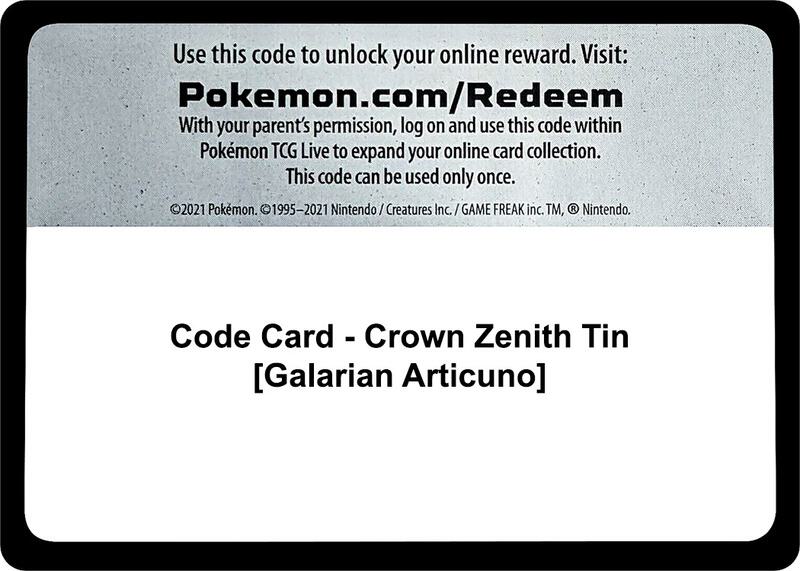 Code Card - Crown Zenith Tin [Galarian Articuno] Pokemon card from Crown Zenith