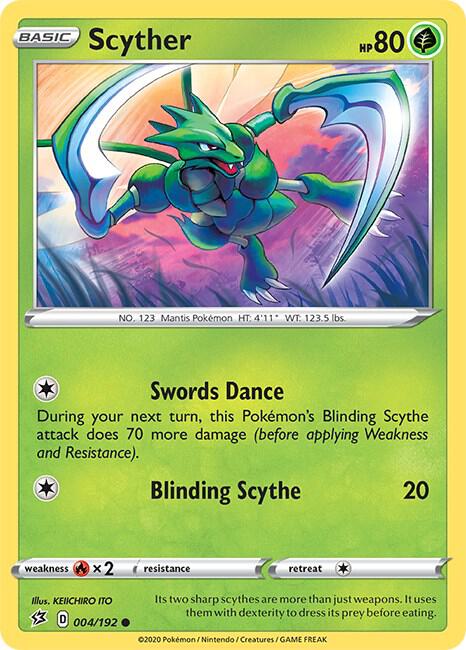 Scyther Pokemon card from SWSH02: Rebel Clash
