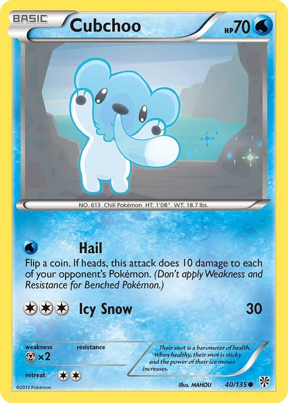 Cubchoo Pokemon card from Plasma Storm