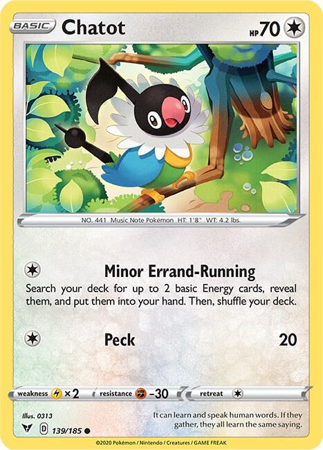 Chatot Pokemon card from SWSH04: Vivid