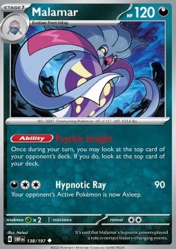 Malamar Pokemon card from Obsidian Flames