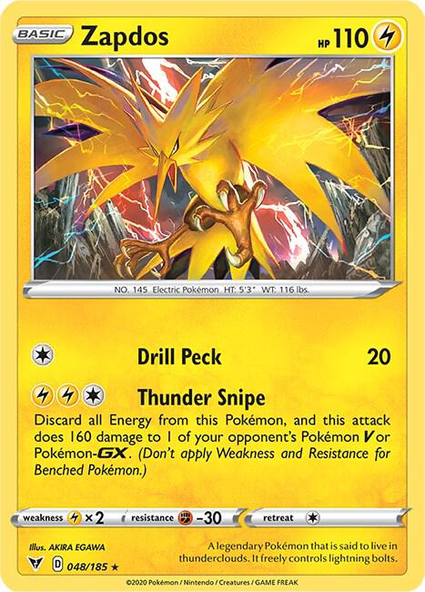 Zapdos Pokemon card from SWSH04: Vivid Voltage