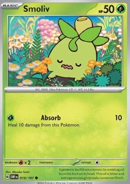 Smoliv Pokemon card from Obsidian Flames