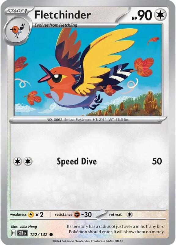 Fletchinder Pokemon card from SV07: Stellar Crown