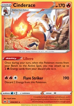 Cinderace Pokemon card from Sword Shield