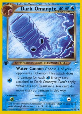 Dark Omanyte Pokemon card from Neo Destiny