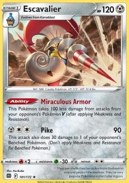 Escavalier Pokemon card from Brilliant Stars