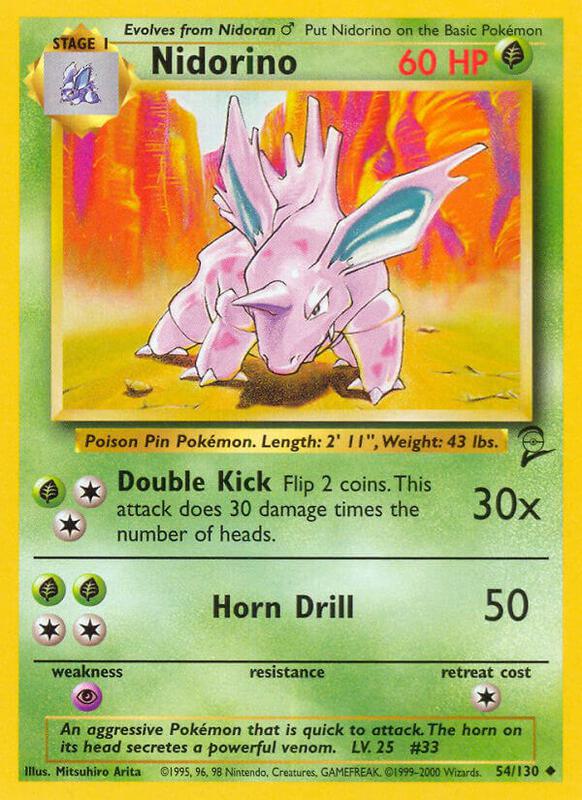 Nidorino Pokemon card from Base Set 2