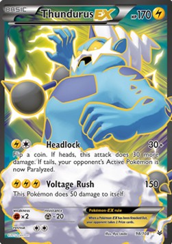 Thundurus EX Pokemon card from Roaring Skies