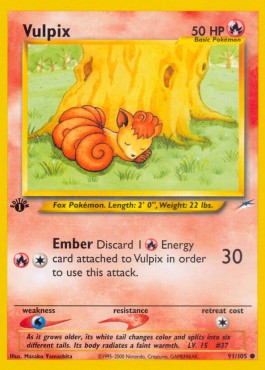 Vulpix Pokemon card from Neo Destiny