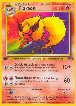 Flareon Pokemon card from Jungle