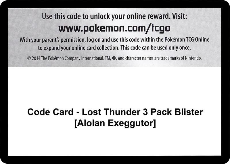 Code Card - Lost Thunder 3 Pack Blister [Alolan Exeggutor] Pokemon card from SM - Lost Thunder