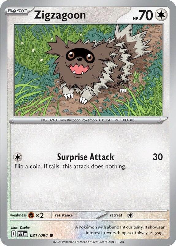 Zigzagoon Pokemon card from ME02: Phantasmal Flames