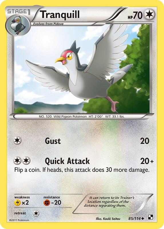 Tranquill Pokemon card from Black and White