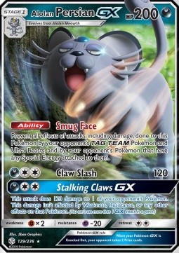 Alolan Persian GX Pokemon card from Cosmic Eclipse