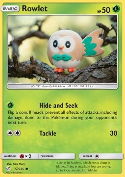 Rowlet Pokemon card from Cosmic Eclipse