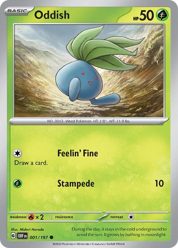Oddish Pokemon card from SV03: Obsidian Flames