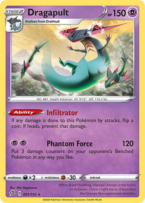 Dragapult Pokemon card from SWSH02: Rebel Clash
