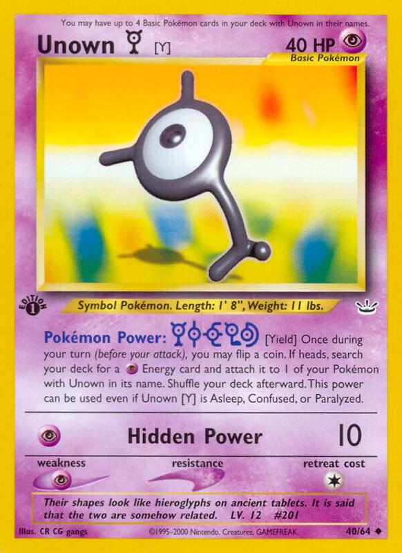 Unown [Y] Pokemon card from Neo Revelation
