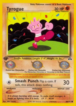 Tyrogue Pokemon card from Neo Discovery