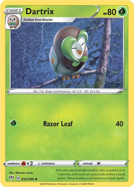 Dartrix Pokemon card from SWSH03: Darkness