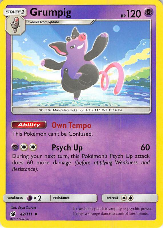 Grumpig Pokemon card from SM - Crimson Invasion