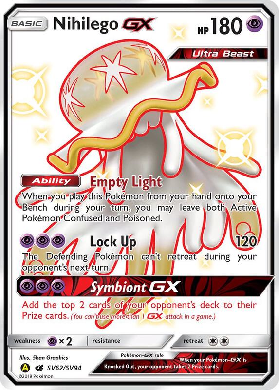 Nihilego GX Pokemon card from Hidden Fates: Shiny Vault
