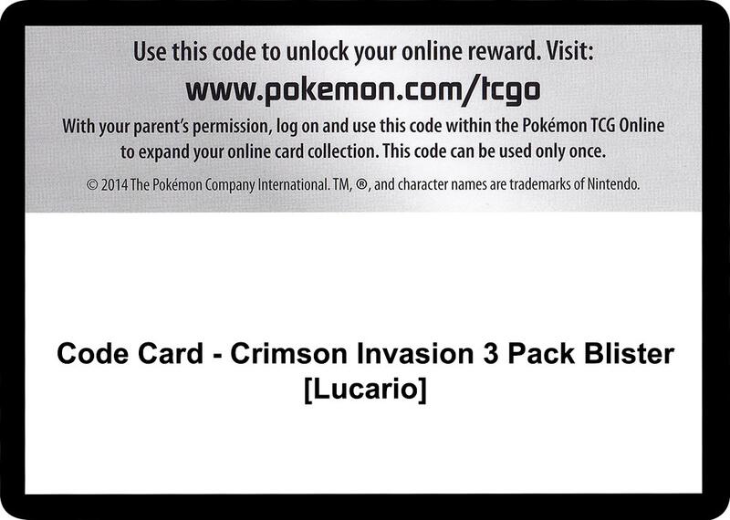 Code Card - Crimson Invasion 3 Pack Blister [Lucario] Pokemon card from SM - Crimson Invasion