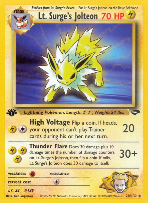 Lt. Surge's Jolteon Pokemon card from Gym Challenge