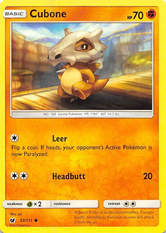 Cubone Pokemon card from SM - Crimson Invasion