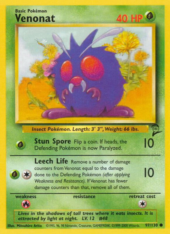 Venonat Pokemon card from Base Set 2