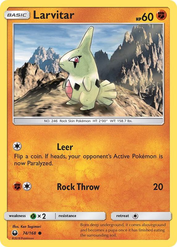 Larvitar Pokemon card from SM - Celestial Storm