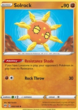Solrock Pokemon card from Darkness Ablaze