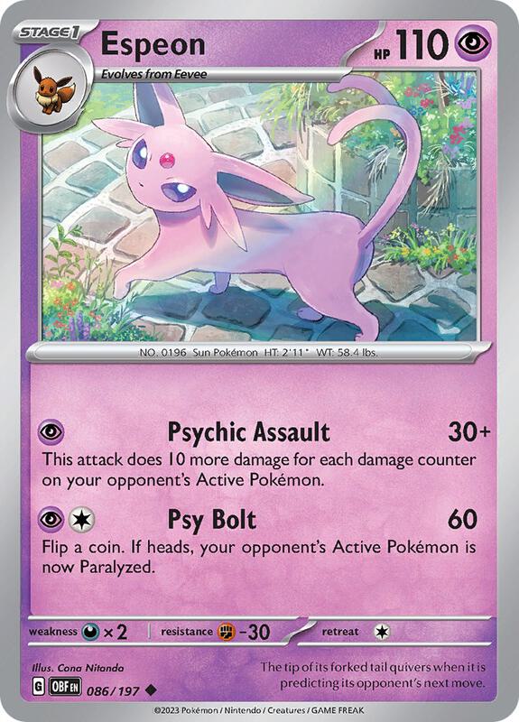 Espeon Pokemon card from SV03: Obsidian Flames