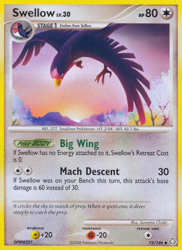 Swellow Pokemon card from Legends Awakened