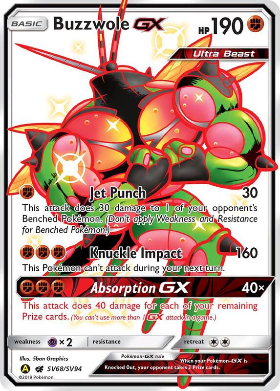 Buzzwole GX Pokemon card from Hidden Fates: Shiny Vault