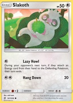 Slakoth Pokemon card from Unified Minds