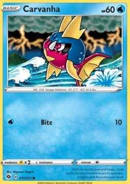 Carvanha Pokemon card from Champion's Path