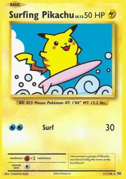 Surfing Pikachu Pokemon card from Evolutions